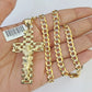 10k Solid Gold Cuban Curb Chain Jesus Cross Pendant 6mm 20"-30" SET Necklace