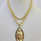 10k 3mm Rope Chain Virgin Mary Pendant 18"-30" Yellow Gold Set Charm Necklace