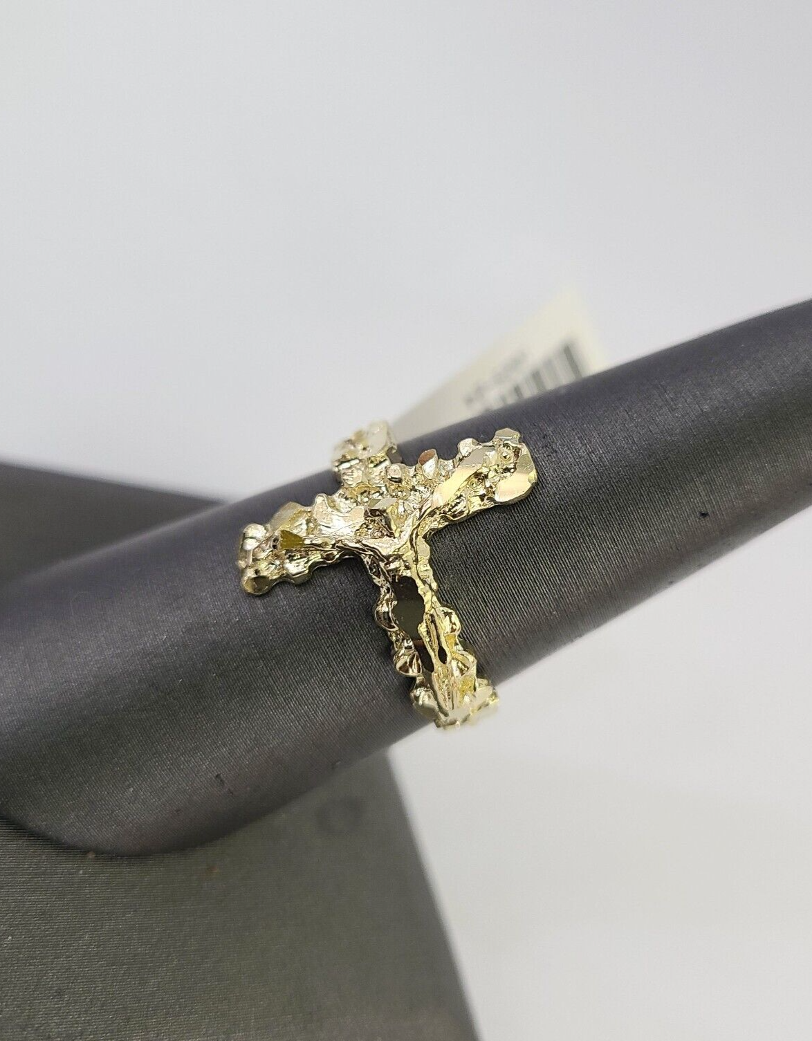 REAL 10K Gold Jesus Cross Nugget Ring Band Style Rings 10Kt Yellow