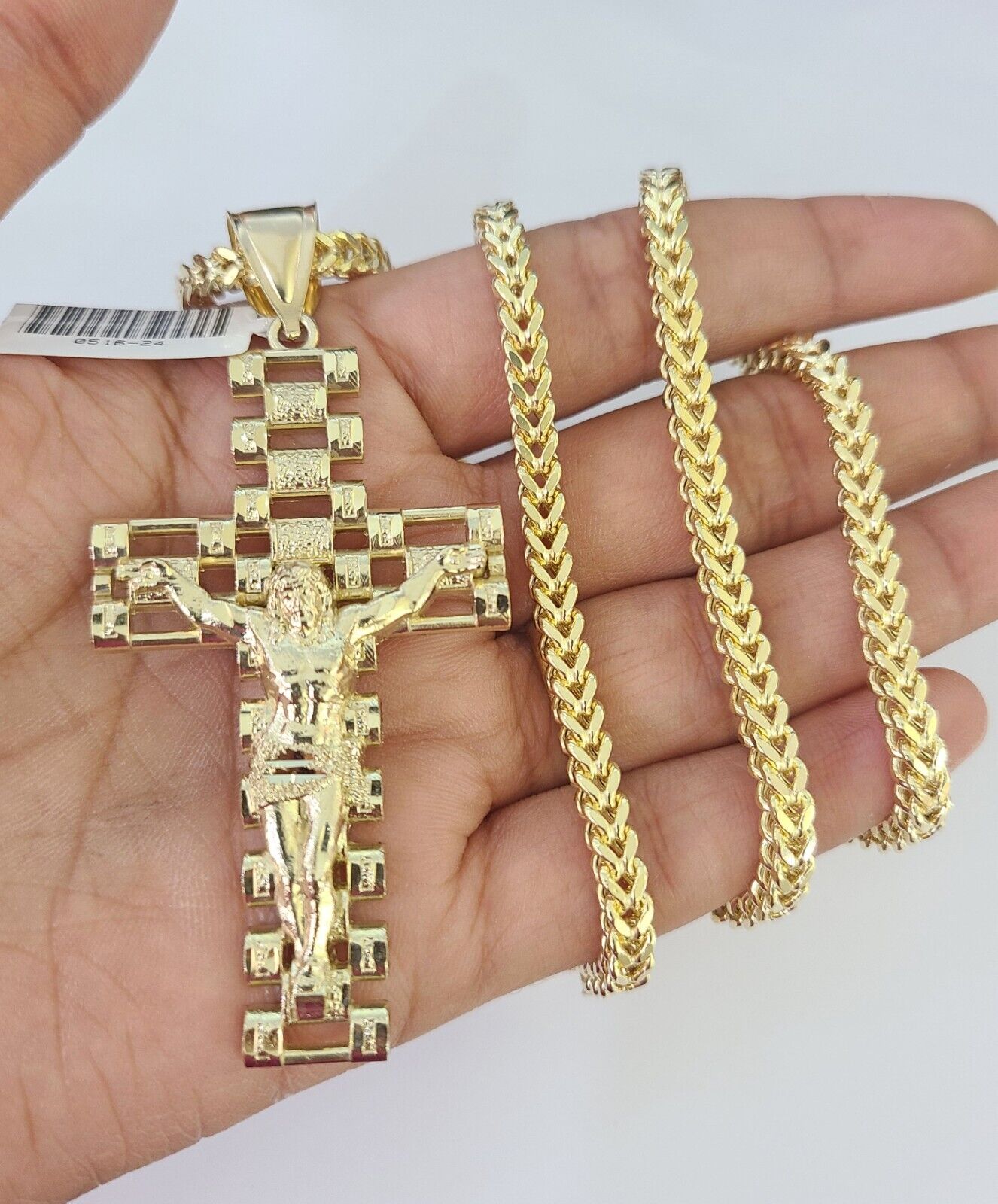 10K Franco Chain Jesus Crucifix Cross Pendant Charm Necklace 20"-28" 4mm Gold