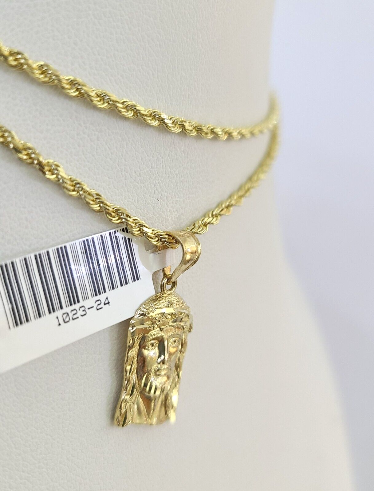 10k Solid Rope Chain 2mm Jesus Head Pendant Charm Necklace SET 18-24 in