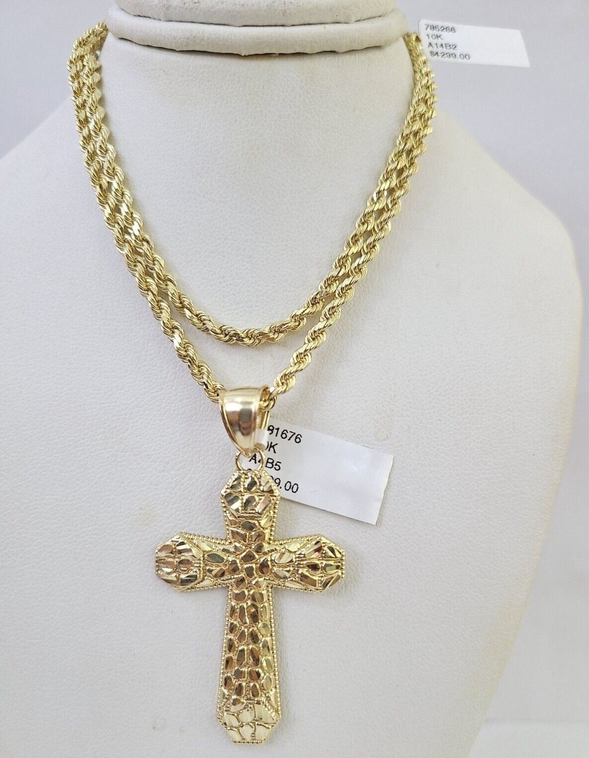 Real 10k Gold Rope Chain Jesus Cross Charm Pendant SET Necklace 3mm 20"-30" Inch