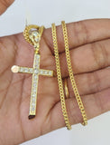 10K Gold Franco Chain Jesus Cross Charm Pendant 20-26 inches 2.5mm REAL Yellow