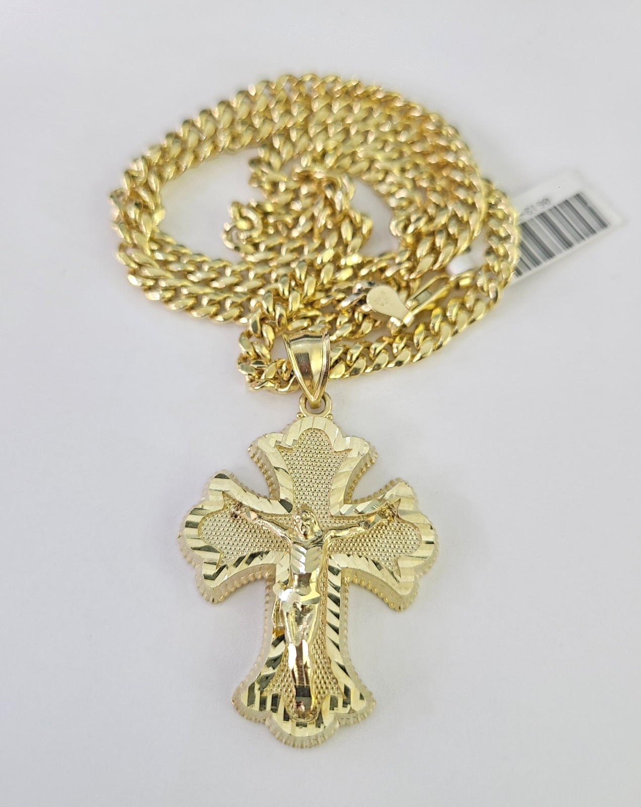 10k Crucifix Cross Charm Miami Cuban Chain Pendant Set 5mm 18"28" Necklace Gold