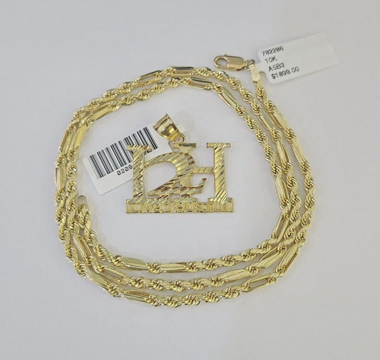 Real 10k Milano Rope Chain L2H Charm Necklace SET 3mm 18" 20" 22" 24"