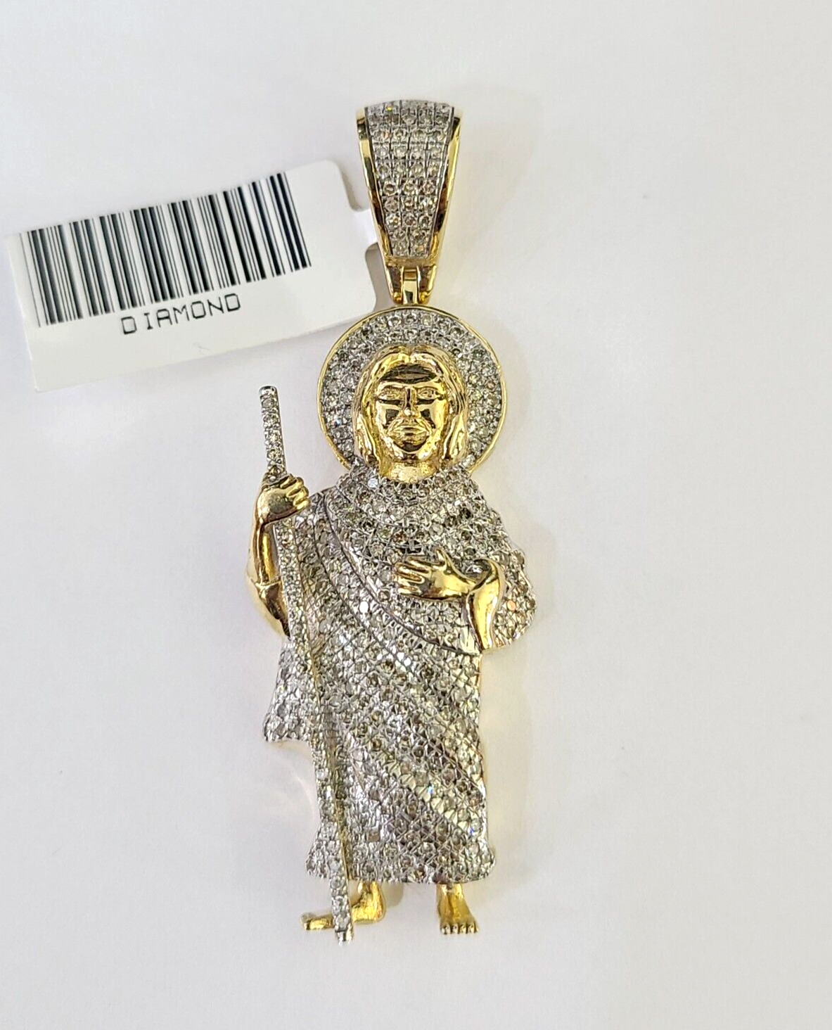 Real 10K Diamond St Jude Charm 2" Yellow Gold Pendant Genuine Real