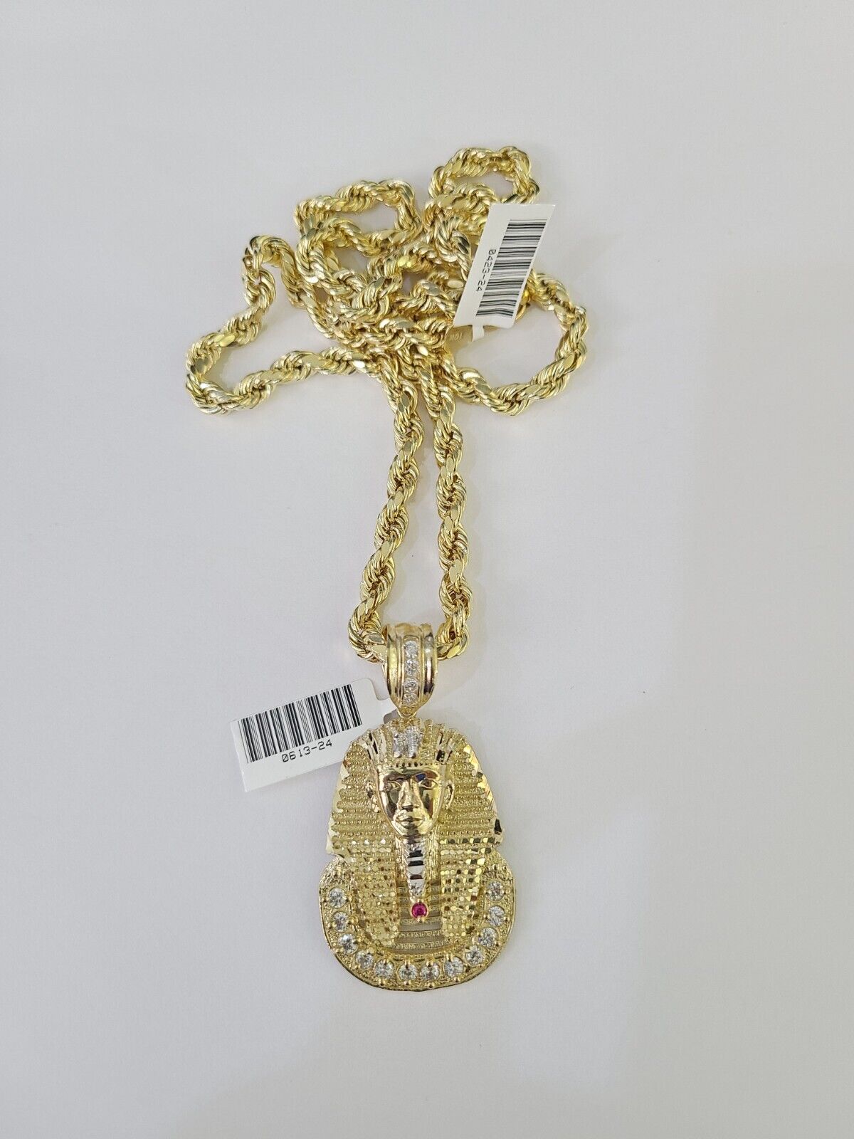 Real 10k Rope Chain Pharaoh Charm Set 7mm 18"-26" Inch Necklace Yellow Gold