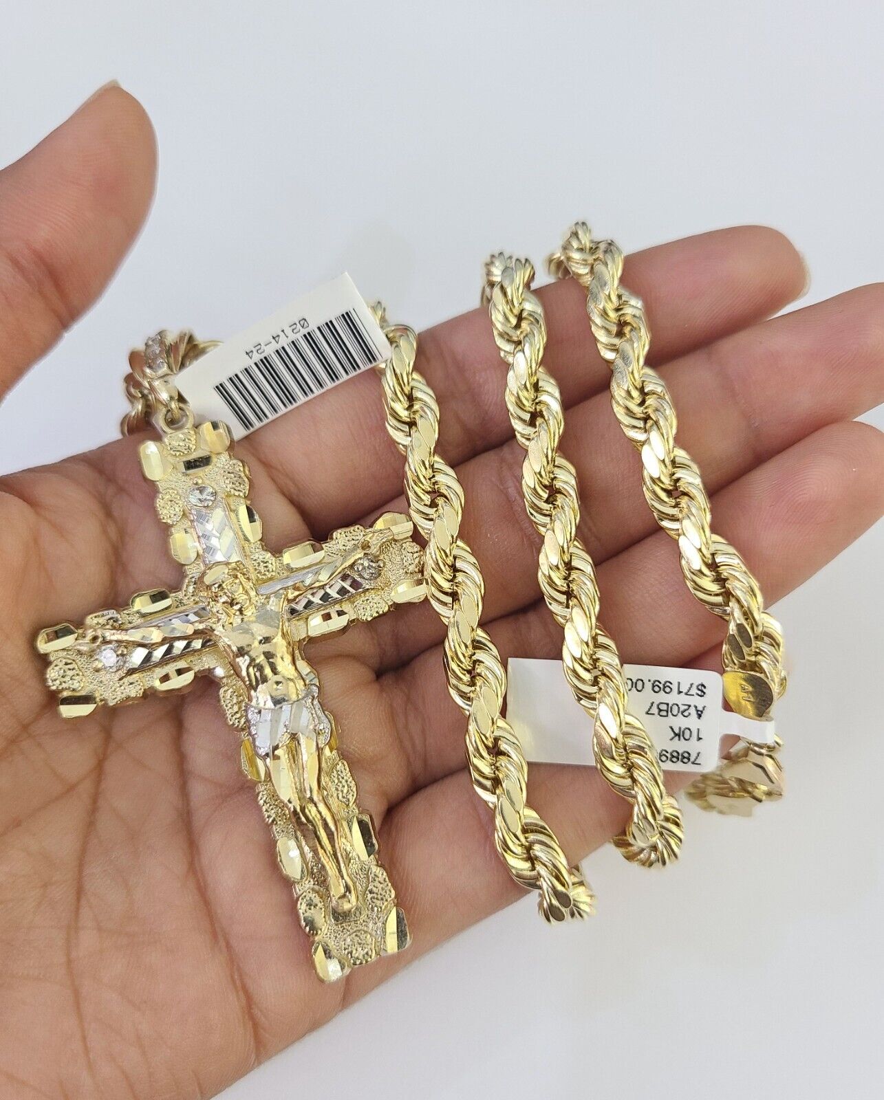 Real 10k Rope Chain Jesus Cross Charm Set 7mm 20"-28" Inch Necklace Yellow Gold