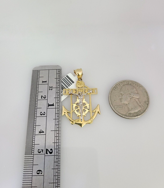 10K Solid Gold Miami Cuban Chain Jesus Anchor Pendant Charm 18"-26" 2.5mm SET