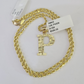 10k Gold Initial P Charm Rope Chain 16"-26" 2.5mm SET Necklace Alphabet Pendant