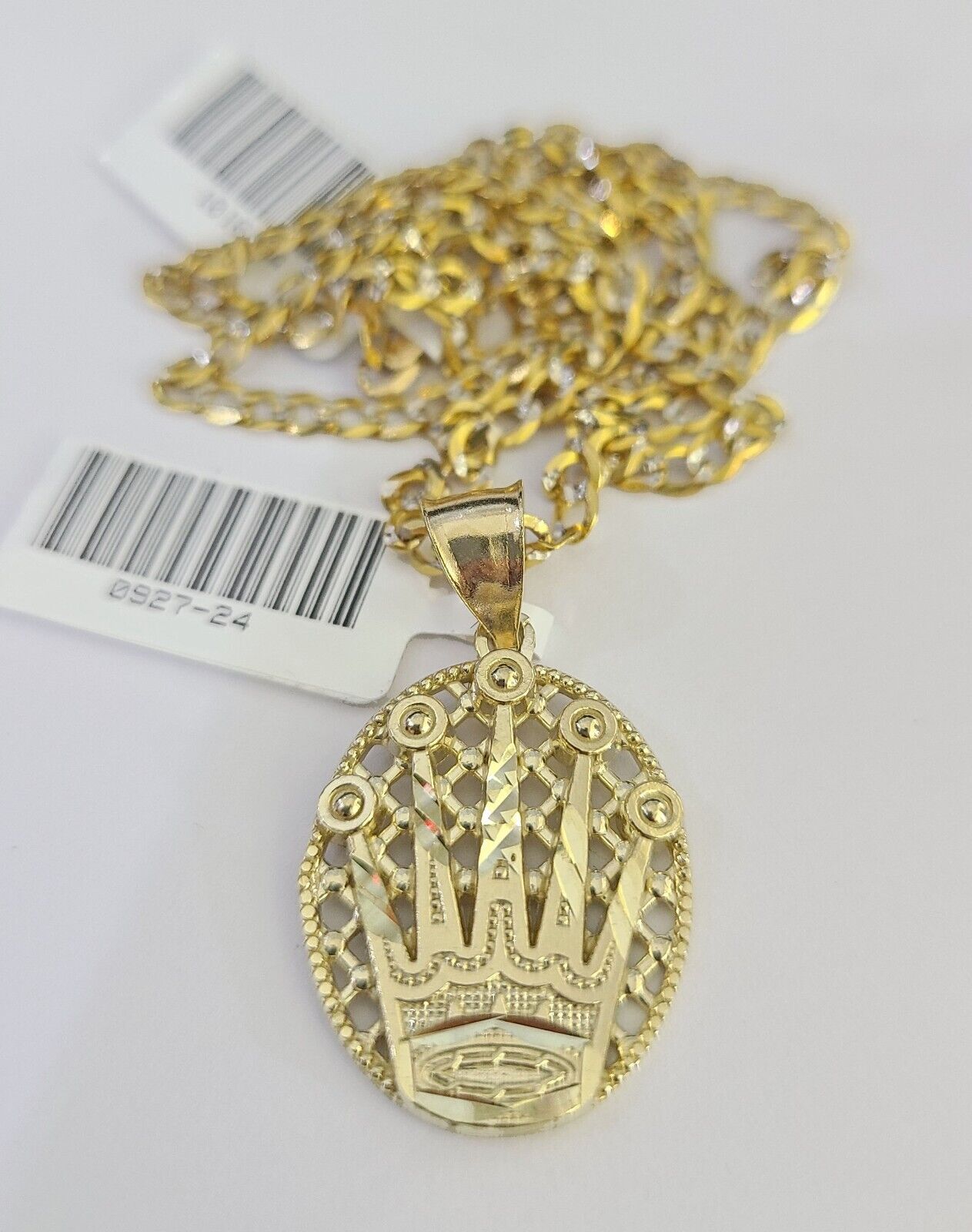 10k Solid Gold Cuban Curb Chain Crown Pendant 2.5mm 18"-26" SET Necklace