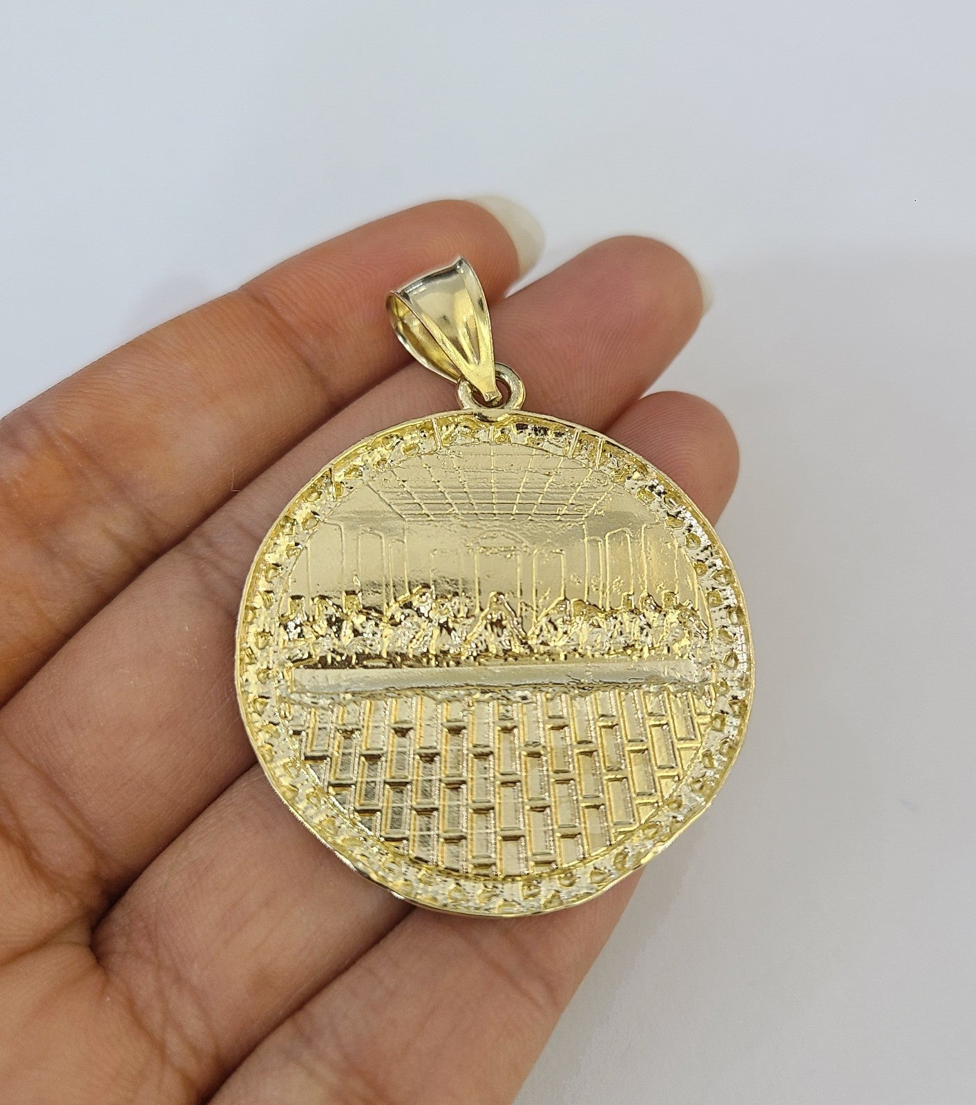 Real 10k Gold Rope Chain Last Supper Nugget Pendant Set 4mm 18"-28"