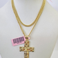 14k Miami Cuban Chain Nugget Cross Charm Pendant 3mm 18"24" inch SET Necklace
