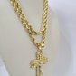 Real 10k Rope Chain Jesus Cross Charm Necklace Pendant Set 5mm 18"-28" Gold