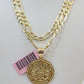 14k Solid Figaro Chain Mayan Calendar Pendant Gold 4mm 18-28 inch SET Necklace