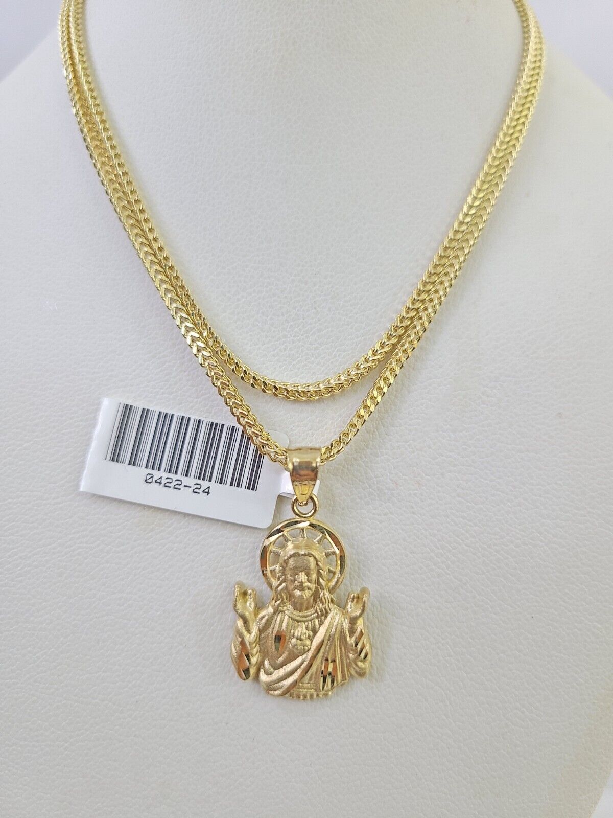 10K Franco Chain Jesus Pendant Charm Necklace 16"-24" 2mm Yellow Gold SET