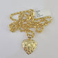 Real 10k Rope Chain Nugget Heart Charm Pendant SET Necklace 3mm 18"-24" Ladies