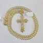 10k Gold Chain Cross Charm Solid Cuban Curb Link 5mm 18"-28" Inch DiamondCut SET