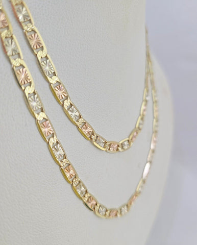 14k Valentino Chain Trio Gold Necklace Women's Link 24" inches 4mm Diamond Cuts