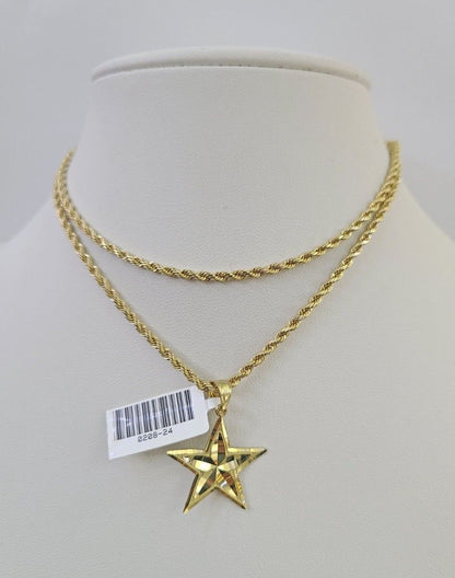 10k 2.5mm Rope Chain Star Pendant 18"-30" Yellow Gold Set Charm Necklace