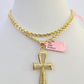 Real 14k Solid Rope Chain Jesus Ankh Cross Charm Set 3mm 18"-26" Necklace Gold