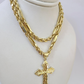 10k Milano Rope Chain Jesus Cross Charm Necklace SET 5mm 18"-28" Pendant