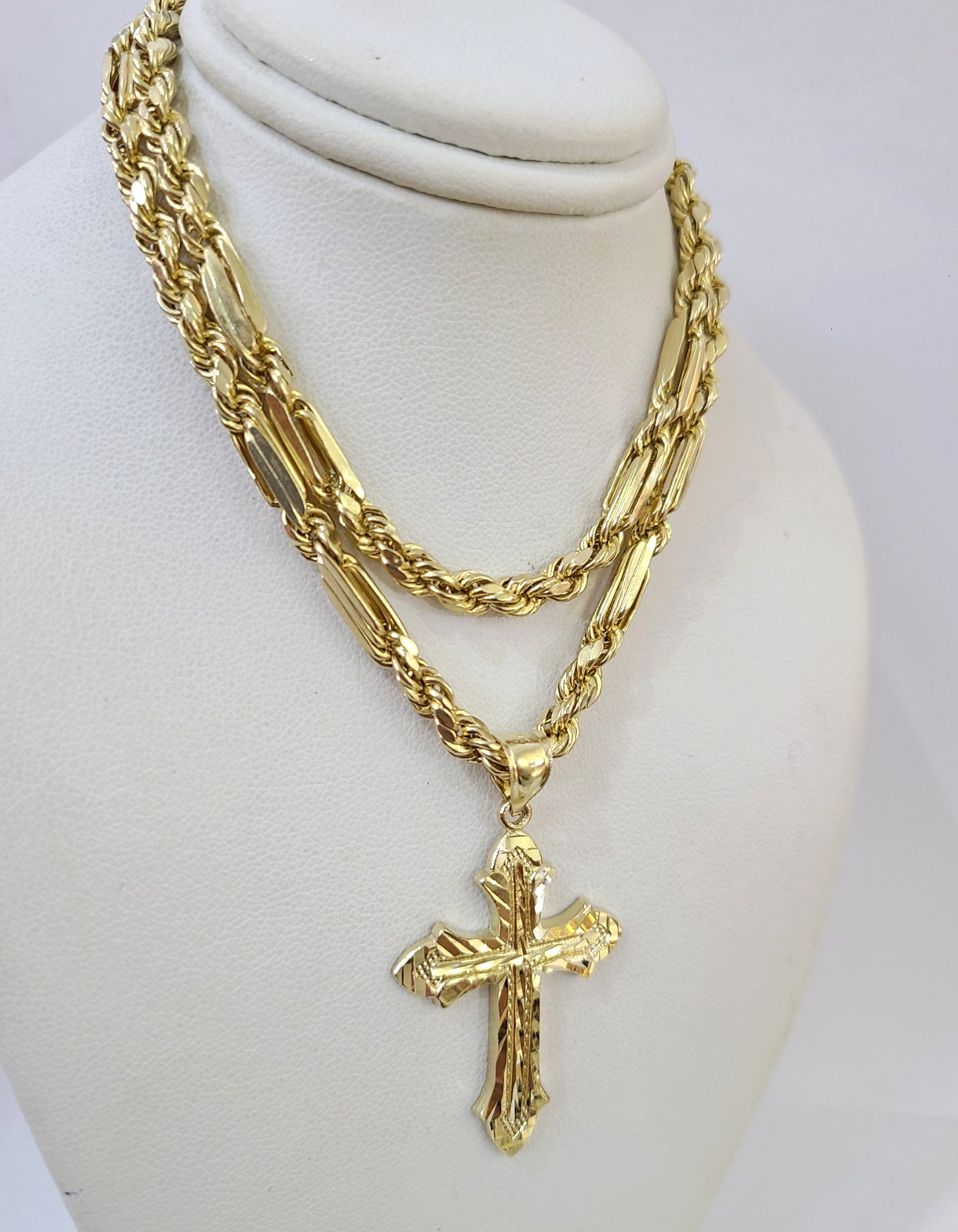 10k Milano Rope Chain Jesus Cross Charm Necklace SET 5mm 18"-28" Pendant