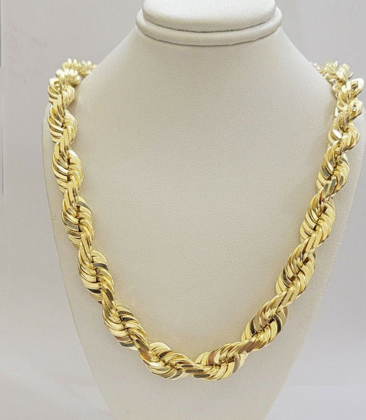 10K Solid Gold Rope Chain Mens Necklace 14mm Length 22" 24" 26" 28" 30"