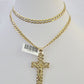 10k Gold Chain Cross Charm Solid Cuban Curb Link 5mm 18"-28" Inch DiamondCut SET