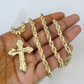 Real 10k Rope Chain Jesus Cross Charm Necklace Pendant Set 5mm 18"-28" Gold