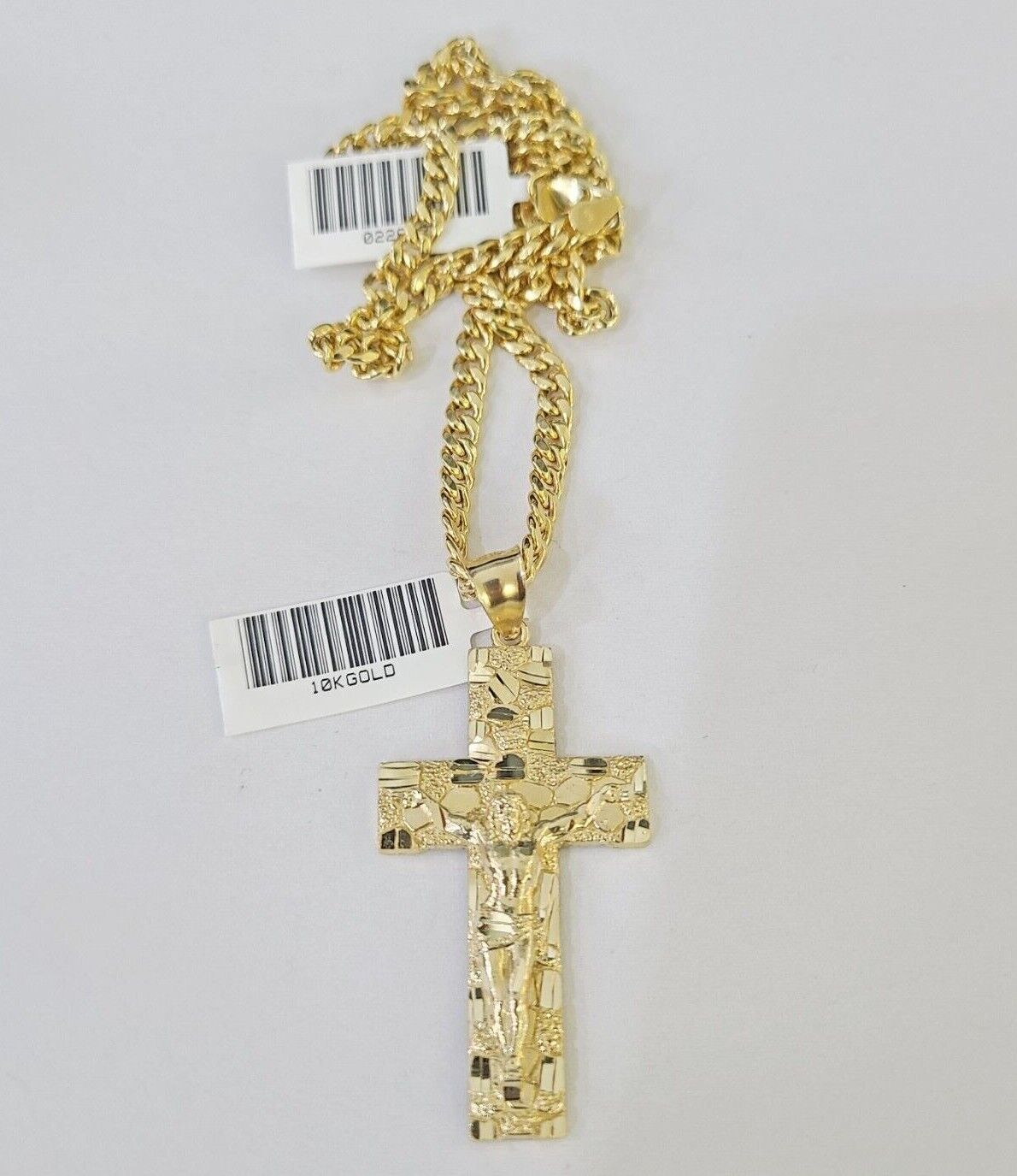 10k Yellow Gold Chain Cross Charm Set Miami Cuban Link Necklace Pendant DISCOUNT