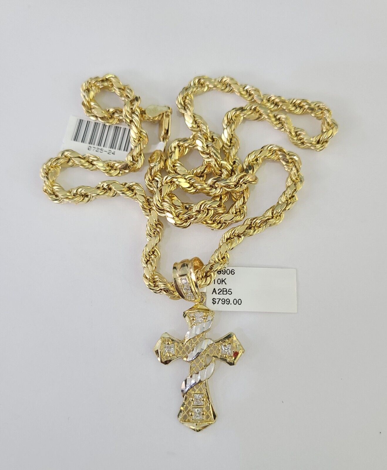 Real 10k Rope Chain Jesus Cross Charm Necklace Pendant Set 5mm 20"-30" Inch Gold