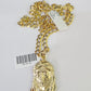 10k Gold Chain Jesus Head Charm Solid Cuban Curb Link 5mm 18"-28" Inch SET