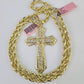 Real 14k Rope Chain Jesus Cross Charm Set 6mm 18"-28" Necklace Yellow Gold