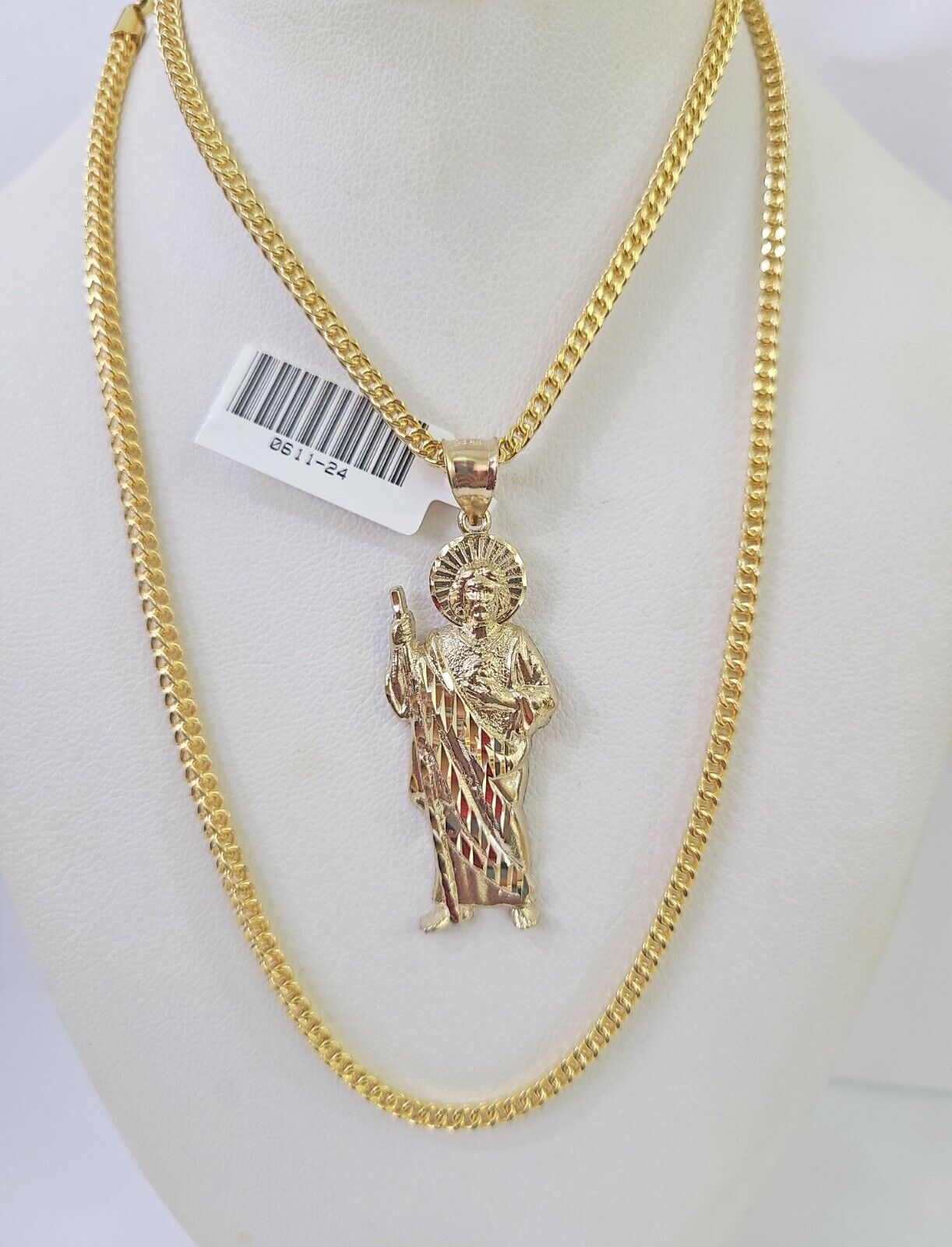 10K Franco Chain Saint Jude Pendant Charm Necklace 20"-26" 2.5mm Yellow Gold