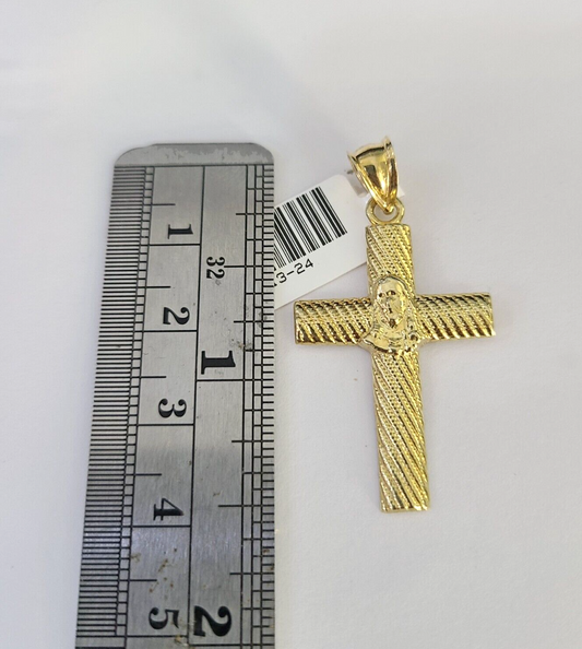 10k Solid Rope Chain 3mm Jesus Cross Pendant Charm Necklace SET 18-26 in