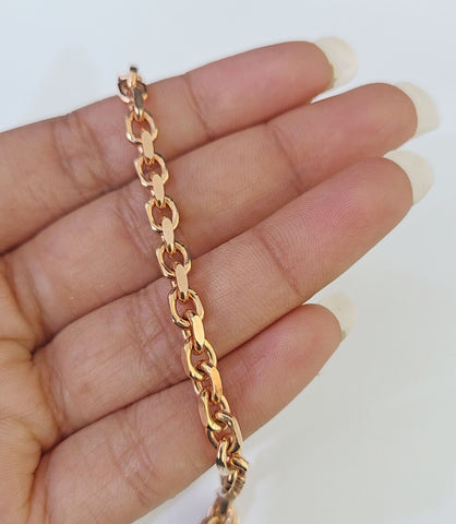 10k Rose Gold Bracelet Rolo Link 4.5mm 9" Inch Men Women 10kt Real
