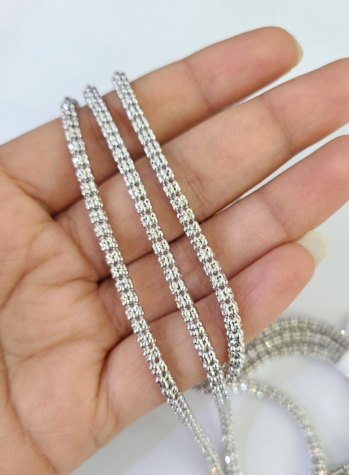 10k White Gold Iced Chain 4mm Diamond Cut Necklace 20" 22" 24" 10Kt