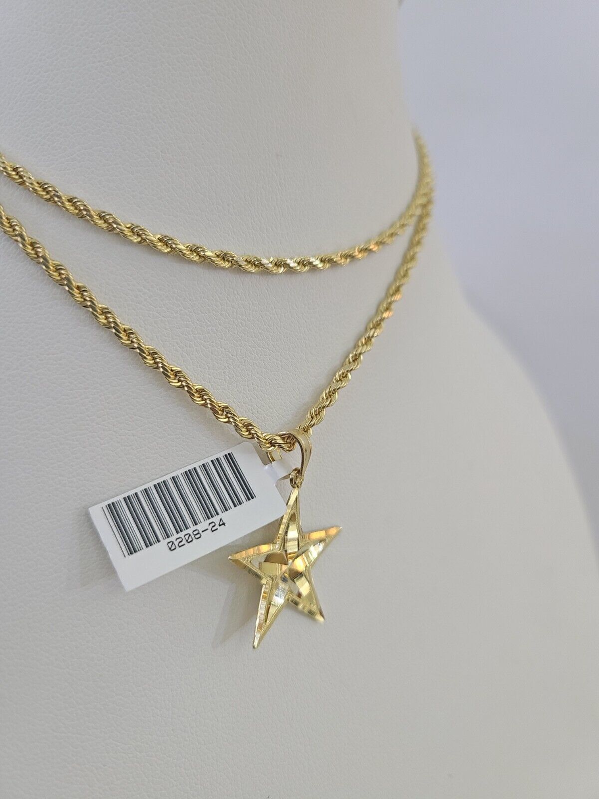 10k 2.5mm Rope Chain Star Pendant 18"-30" Yellow Gold Set Charm Necklace