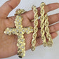 Real 10k Rope Chain Jesus Cross Charm Set 8mm 20"-30" Inch Necklace Yellow Gold