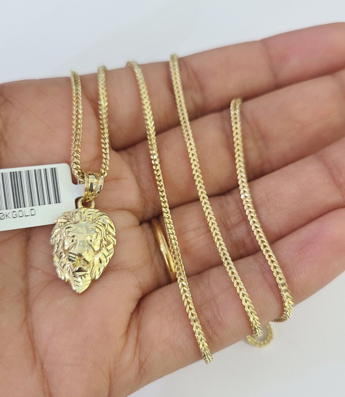 10K Solid Franco Chain Roaring Lion Pendant Charm Necklace 18"-24" 1mm Gold