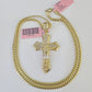 Real 14k Solid Chain Cross Charm Set Miami Cuban Link 3mm Necklace Pendant Gold