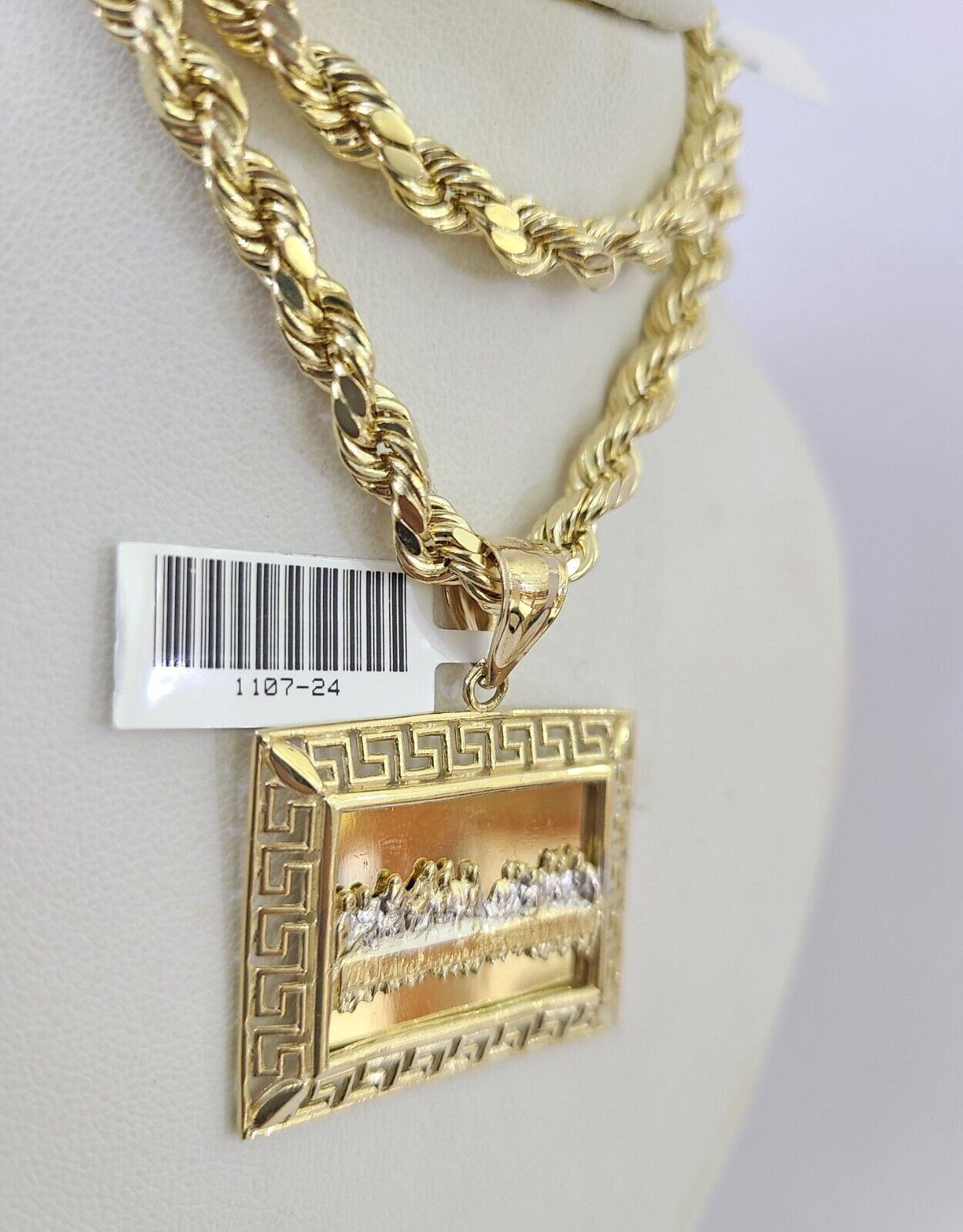 Real 10k Yellow Gold Rope Chain Last Supper Charm Set 6mm 18"-28"Inch Necklace