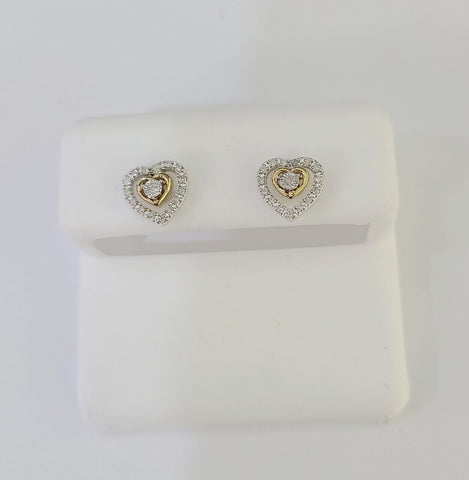 14k White Yellow Gold Heart Earrings Diamond screw-back Women Men Studs Natural
