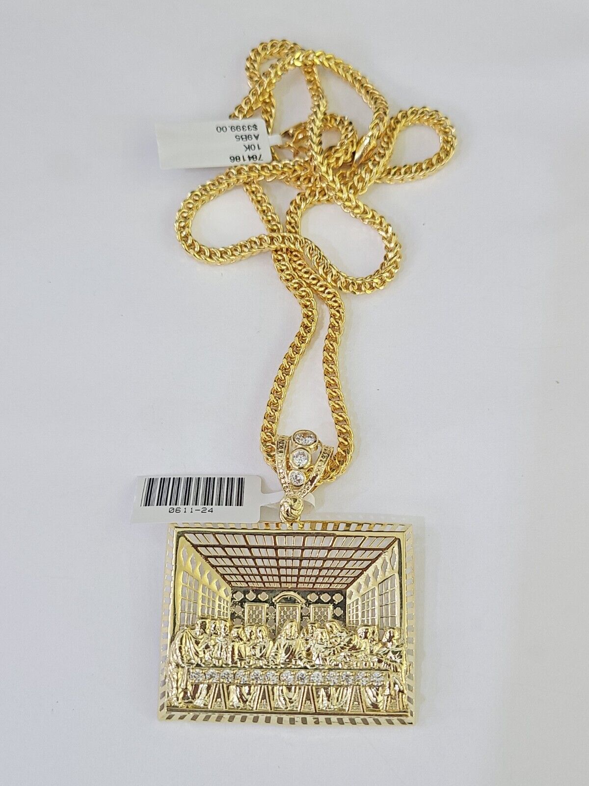 10K Franco Chain Last Supper Pendant Charm Necklace 20"-26" 3mm Gold Yellow