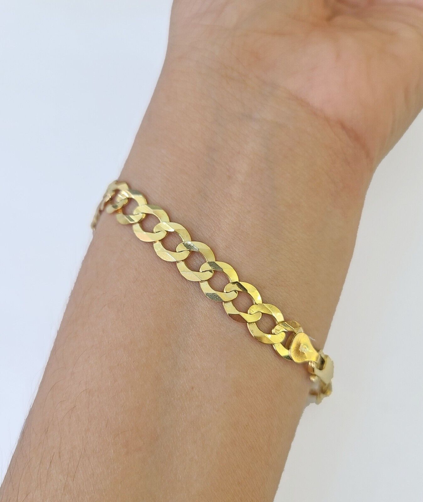 10k Yellow Gold Cuban Link ID Bracelet 8" 7mm Lobster Clasp Real 10Kt