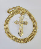 10K Miami Cuban Link Chain Jesus Cross Pendent Charm 6mm 20"-30" Necklace
