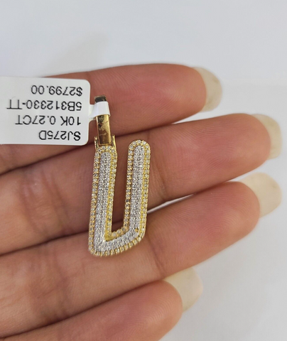 10k Yellow Gold Diamond U Charm Pendant Initial Alphabet Letter Real Genuine