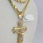 10k Solid Rope Chain Jesus Cross Charm Set 4mm 18"-30" Necklace Gold Pendant