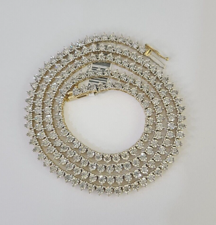 10k Diamond Chain Necklace Yellow Gold Men Women Diamond Cuts Real Genuine
